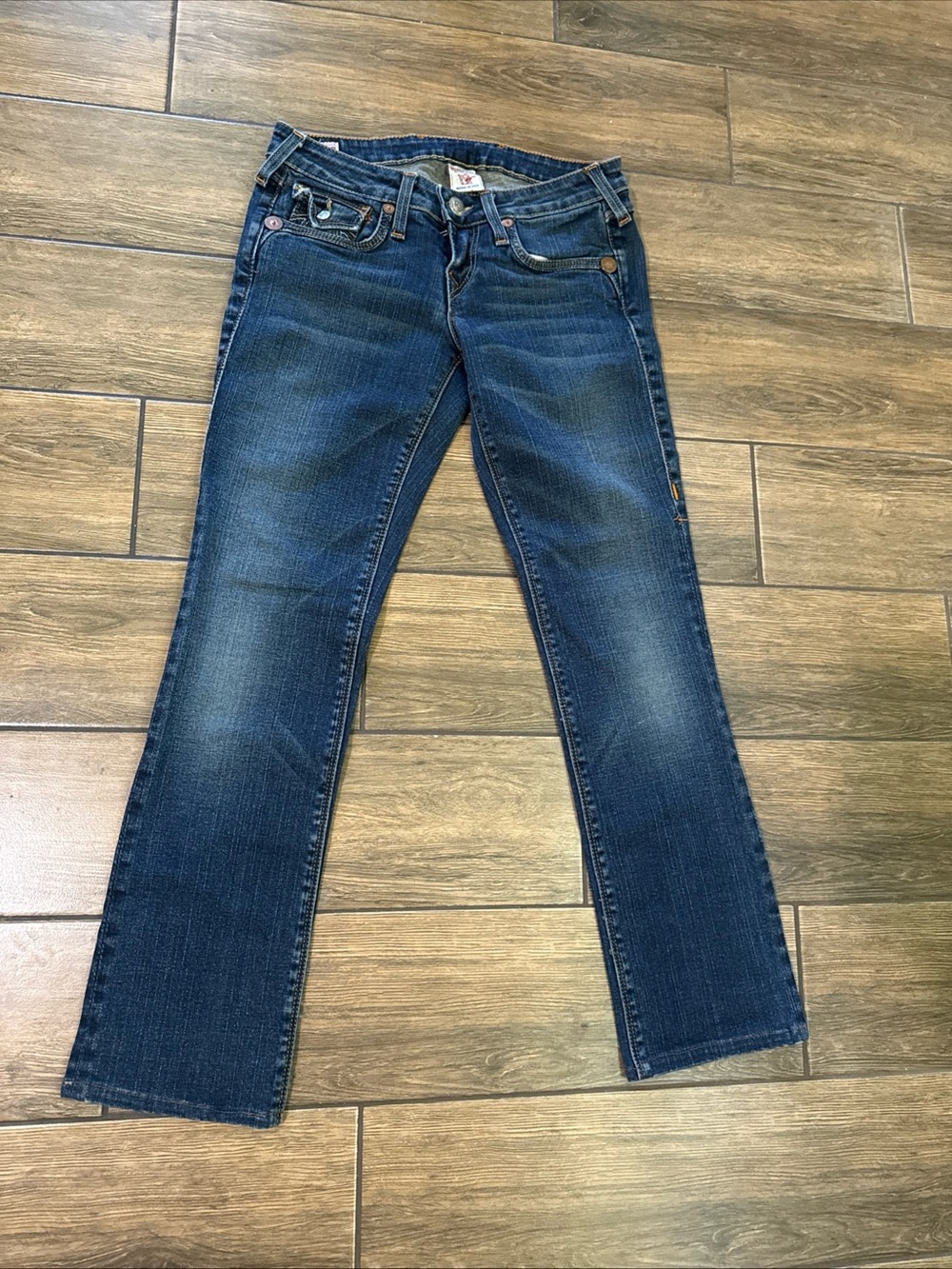 True Religion Billy Womens Denim Blue Jeans Straight Low Rise Dark Wash Size 26